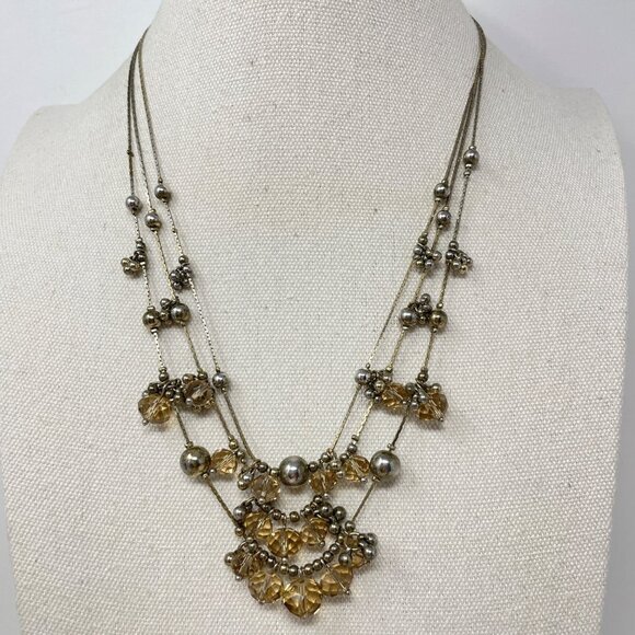 Coldwater Creek Faceted Bead Necklace Cluster‎ Silver-Tone Multi-Strand Neutral - Picture 1 of 8